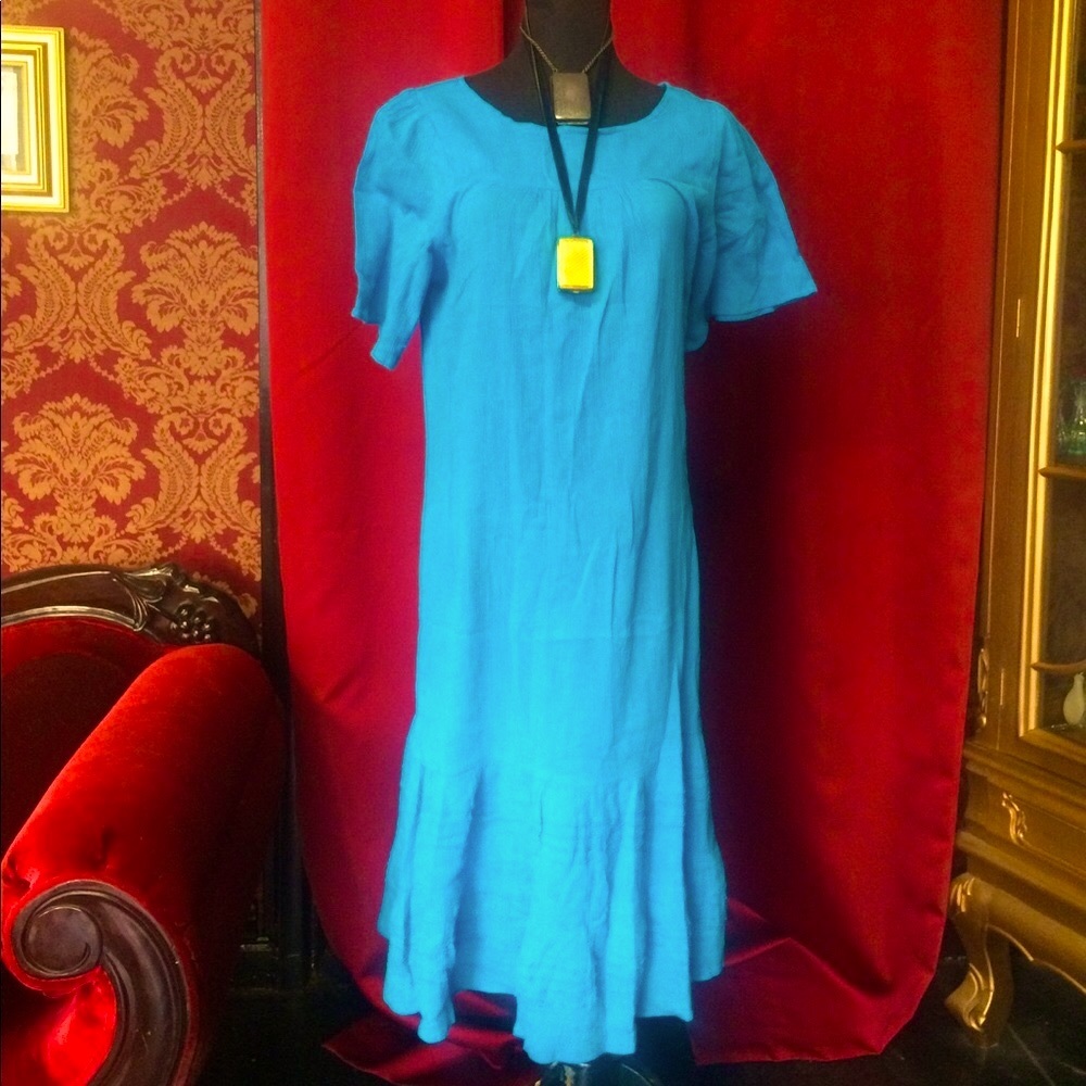 Blue Cotton Boho Tunic Midi Dress | Festival Casual Medium

⸻